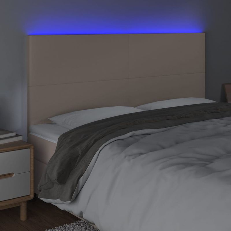 Casa si Gradina - Mobilier - Paturi si accesorii - Accesorii paturi - Tablie de pat cu LED, cappuccino, 180x5x118/128 cm, piele eco - Infinity.ro