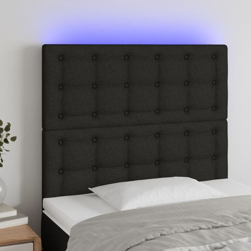 Casa si Gradina - Mobilier - Paturi si accesorii - Accesorii paturi - Tablie de pat cu LED, negru, 100x5x118/128 cm, textil - Infinity.ro