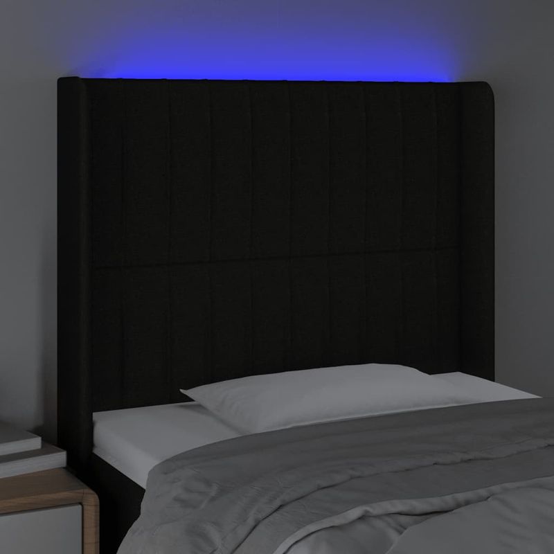 Casa si Gradina - Mobilier - Paturi si accesorii - Accesorii paturi - Tablie de pat cu LED, negru, 93x16x118/128 cm, textil - Infinity.ro