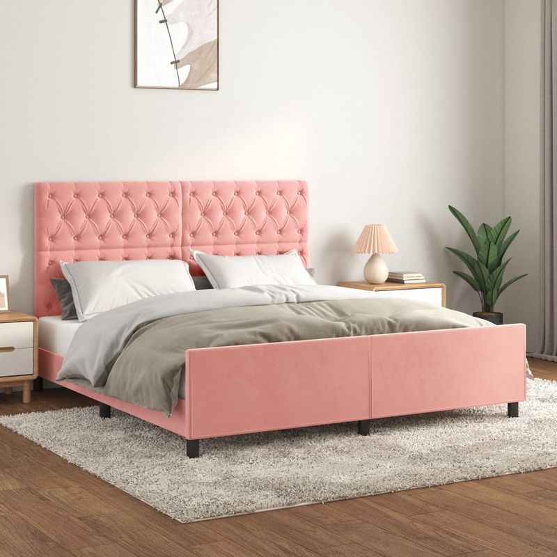Casa si Gradina - Mobilier - Paturi si accesorii - Paturi - Cadru de pat cu tablie, roz, 160x200 cm, catifea - Infinity.ro