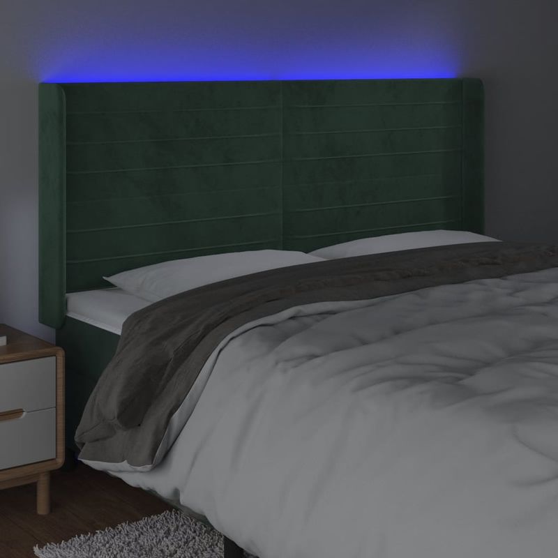 Casa si Gradina - Mobilier - Paturi si accesorii - Accesorii paturi - Tablie de pat cu LED, verde inchis, 163x16x118/128 cm, catifea - Infinity.ro