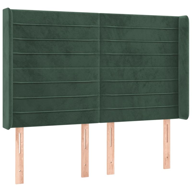 Casa si Gradina - Mobilier - Paturi si accesorii - Accesorii paturi - Tablie de pat cu LED, verde inchis, 147x16x118/128 cm, catifea - Infinity.ro
