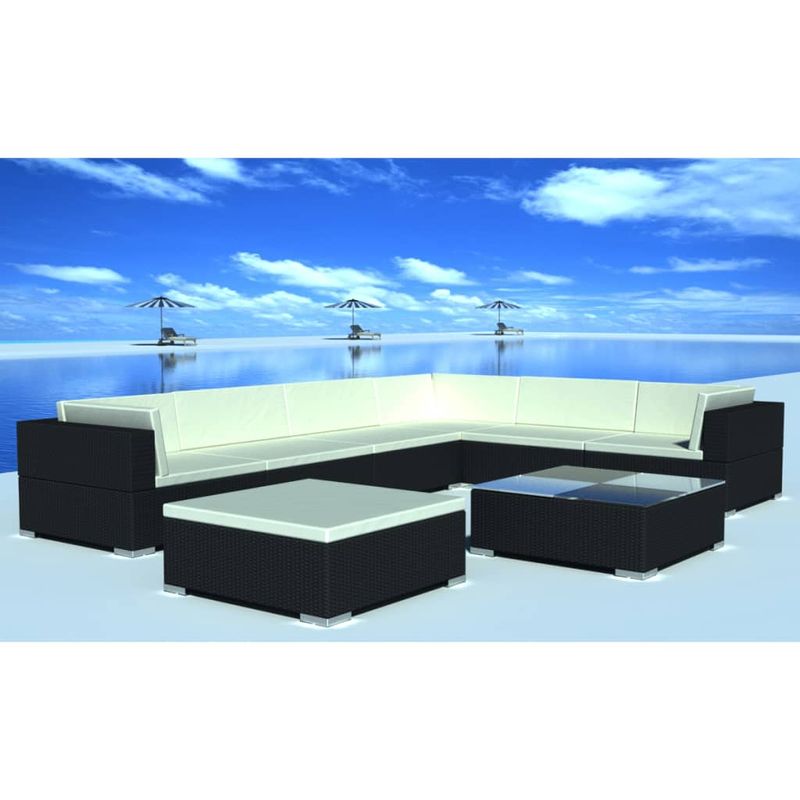 Casa si Gradina - Gradina si terasa - Mobilier exterior - Seturi mobila gradina - Set mobilier de gradina cu perne, 8 piese, negru, poliratan - Infinity.ro