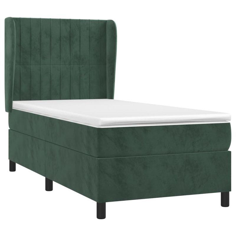 Casa si Gradina - Mobilier - Paturi si accesorii - Paturi - Pat box spring cu saltea, verde inchis, 90x200 cm, catifea - Infinity.ro