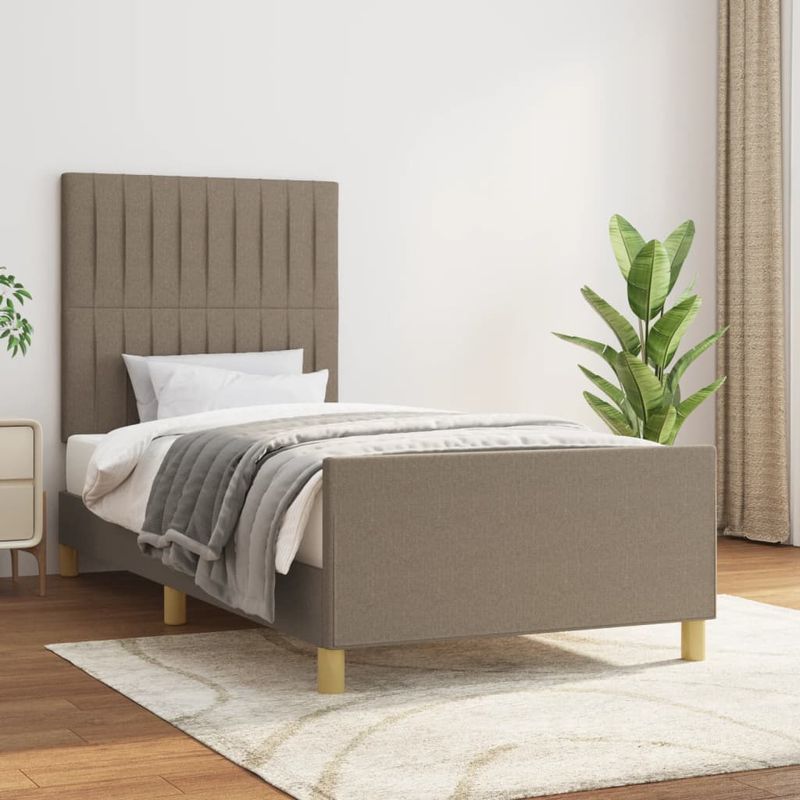 Casa si Gradina - Mobilier - Paturi si accesorii - Paturi - Cadru de pat cu tablie, gri taupe, 90x200 cm, textil - Infinity.ro