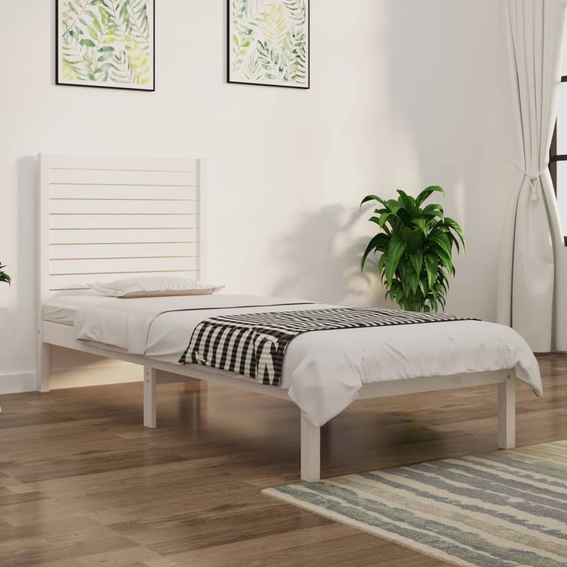 Casa si Gradina - Mobilier - Paturi si accesorii - Paturi - Cadru de pat mic single, alb, 75x190 cm, lemn masiv - Infinity.ro