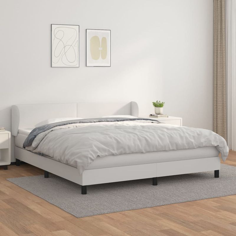 Casa si Gradina - Mobilier - Paturi si accesorii - Paturi - Pat box spring cu saltea, alb, 180x200 cm, piele ecologica - Infinity.ro