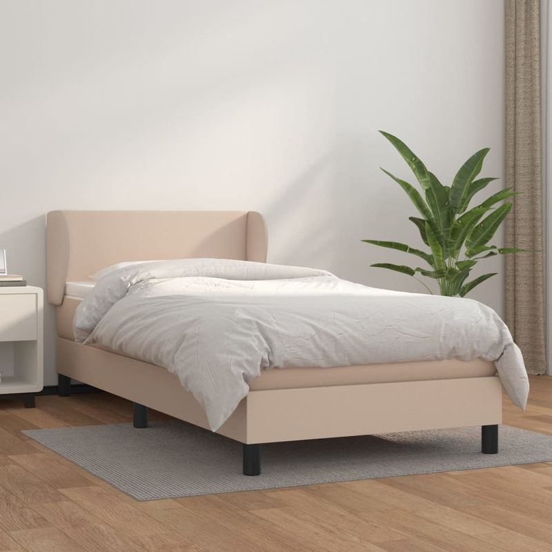 Casa si Gradina - Mobilier - Paturi si accesorii - Paturi - Pat box spring cu saltea, cappuccino, 100x200cm piele ecologica - Infinity.ro