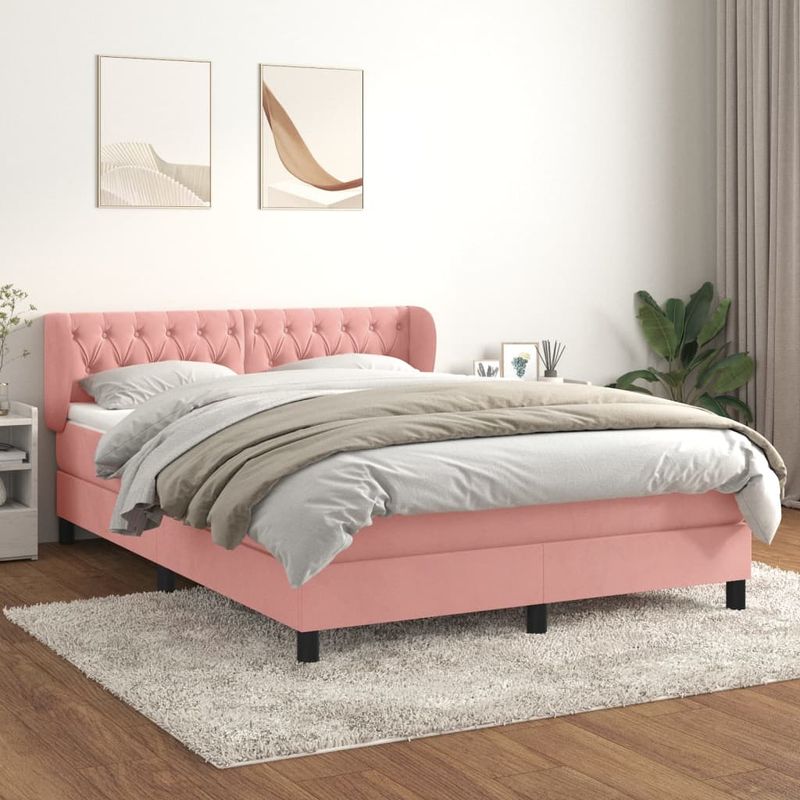 Casa si Gradina - Mobilier - Paturi si accesorii - Paturi - Pat box spring cu saltea, roz, 140x200 cm, catifea - Infinity.ro