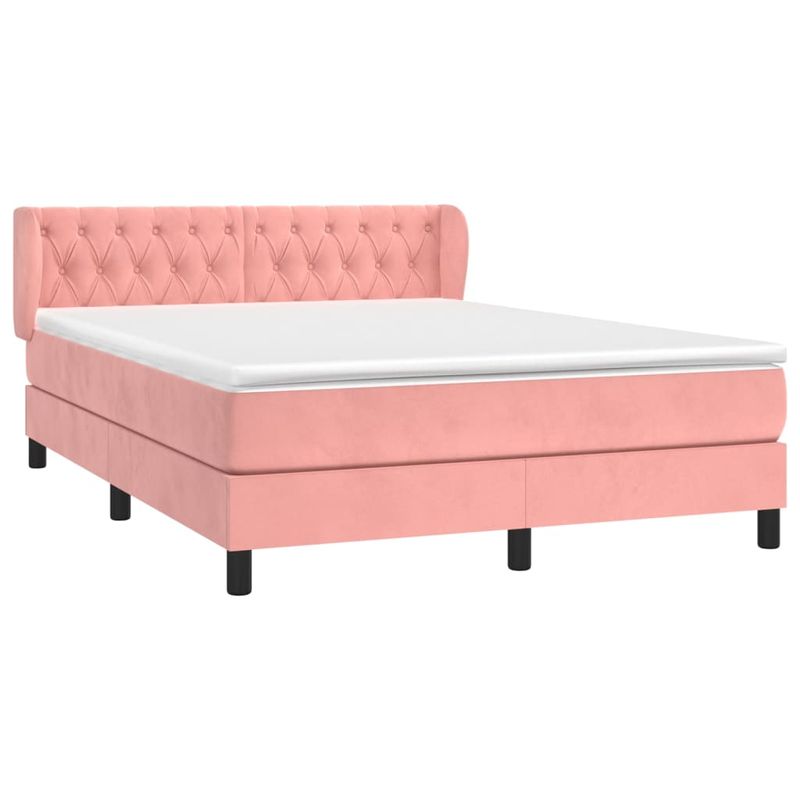 Casa si Gradina - Mobilier - Paturi si accesorii - Paturi - Pat box spring cu saltea, roz, 140x200 cm, catifea - Infinity.ro