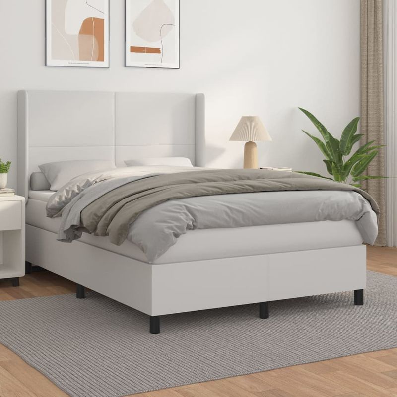 Casa si Gradina - Mobilier - Paturi si accesorii - Paturi - Pat box spring cu saltea, alb, 140x200 cm, piele ecologica - Infinity.ro
