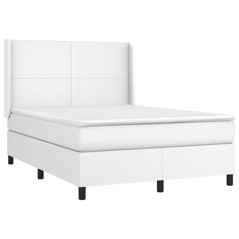 Casa si Gradina - Mobilier - Paturi si accesorii - Paturi - Pat box spring cu saltea, alb, 140x200 cm, piele ecologica - Infinity.ro