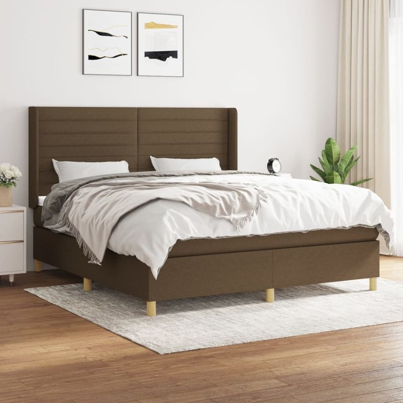 Casa si Gradina - Mobilier - Paturi si accesorii - Paturi - Pat box spring cu saltea, maro inchis, 160x200 cm, textil - Infinity.ro