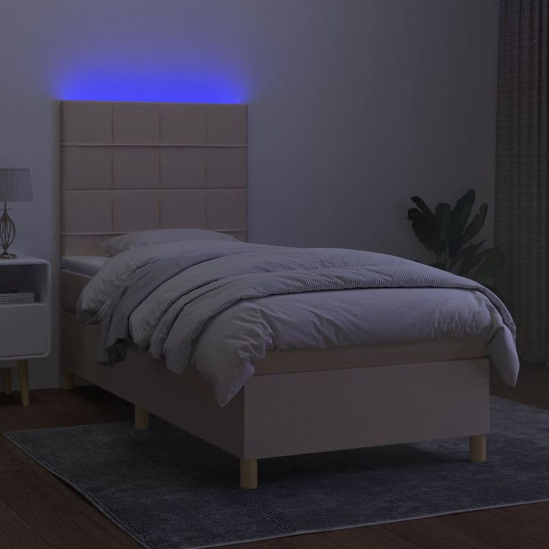 Casa si Gradina - Mobilier - Paturi si accesorii - Paturi - Pat cu arcuri, saltea si LED, crem, 90x190 cm, textil - Infinity.ro