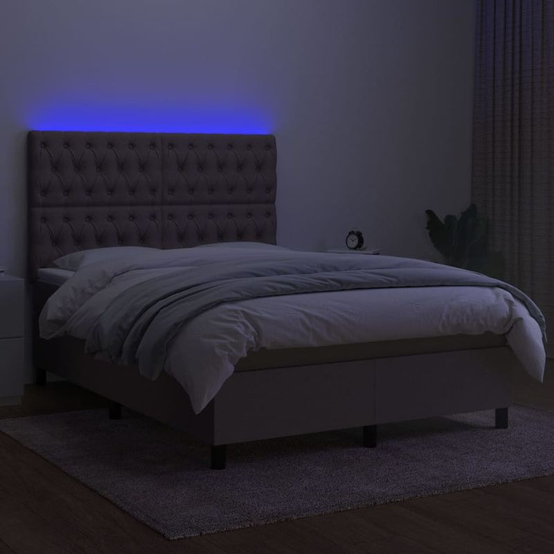 Casa si Gradina - Mobilier - Paturi si accesorii - Paturi - Pat cu arcuri, saltea si LED, gri taupe, 140x190 cm, textil - Infinity.ro