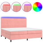 Casa si Gradina - Mobilier - Paturi si accesorii - Paturi - Pat continental cu saltea & LED, roz, 200x200 cm, catifea - Infinity.ro
