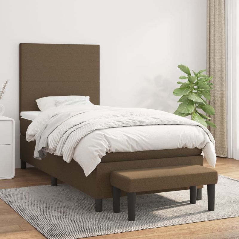 Casa si Gradina - Mobilier - Paturi si accesorii - Paturi - Pat box spring cu saltea, maro inchis, 90x200 cm, textil - Infinity.ro
