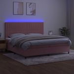 Casa si Gradina - Mobilier - Paturi si accesorii - Paturi - Pat continental cu saltea & LED, roz, 200x200 cm, catifea - Infinity.ro