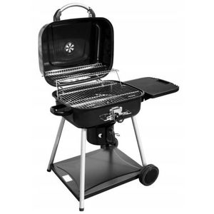 Gratar gradina, grill dreptunghiular, cu roti, capac, raft, 57 x 45 cm