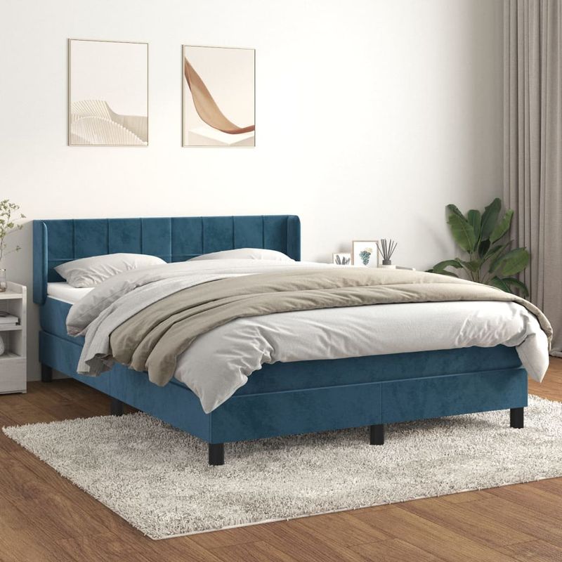 Casa si Gradina - Mobilier - Paturi si accesorii - Paturi - Pat box spring cu saltea, albastru inchis, 140x190 cm, catifea - Infinity.ro