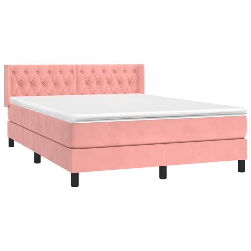 Casa si Gradina - Mobilier - Paturi si accesorii - Paturi - Pat box spring cu saltea, roz, 140x190 cm, catifea - Infinity.ro