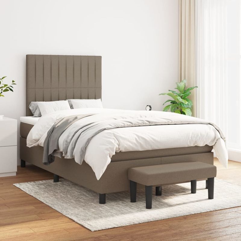 Casa si Gradina - Mobilier - Paturi si accesorii - Paturi - Pat box spring cu saltea, gri taupe, 120x200 cm, textil - Infinity.ro