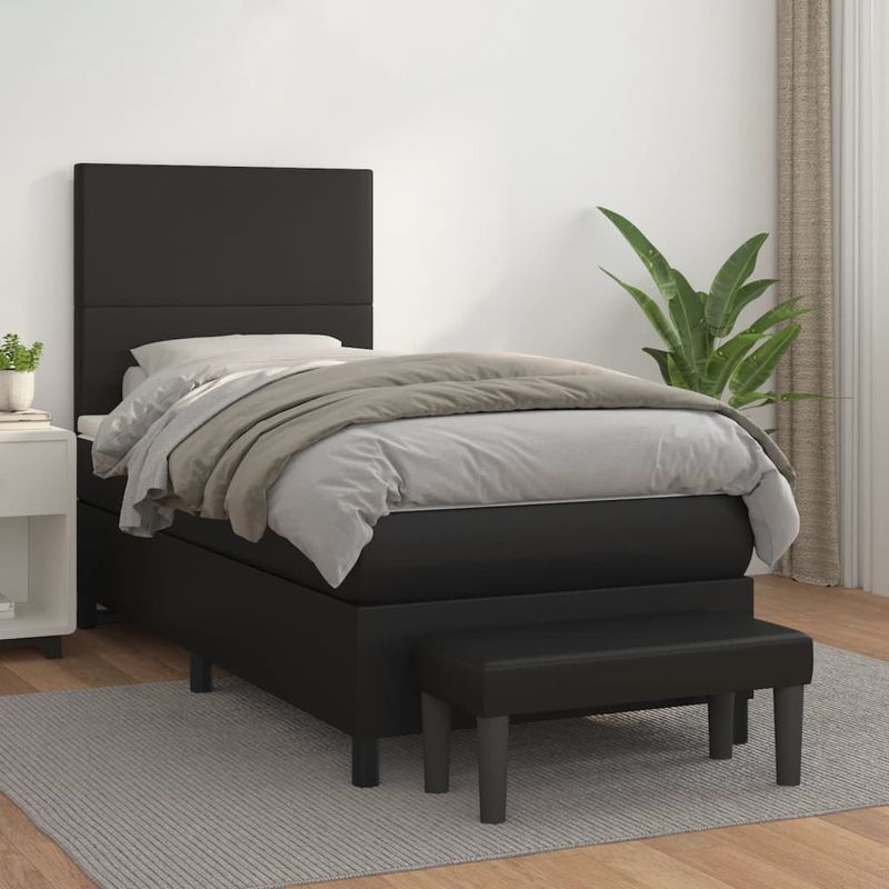 Casa si Gradina - Mobilier - Paturi si accesorii - Paturi - Pat box spring cu saltea, negru, 90x200 cm, piele ecologica - Infinity.ro