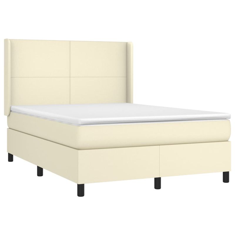Casa si Gradina - Mobilier - Paturi si accesorii - Paturi - Pat box spring cu saltea, crem, 140x190 cm, piele ecologica - Infinity.ro