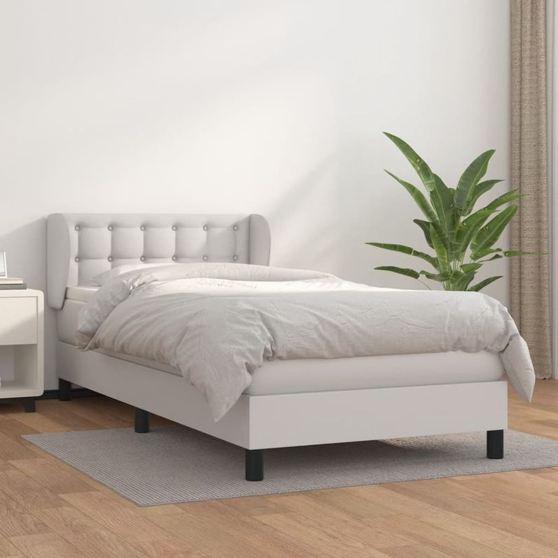 Casa si Gradina - Mobilier - Paturi si accesorii - Paturi - Pat box spring cu saltea, alb, 90x200 cm, piele ecologica - Infinity.ro
