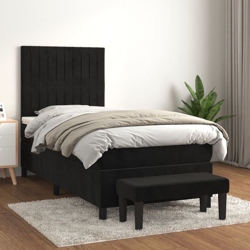 Casa si Gradina - Mobilier - Paturi si accesorii - Paturi - Pat box spring cu saltea, negru, 90x190 cm, catifea - Infinity.ro
