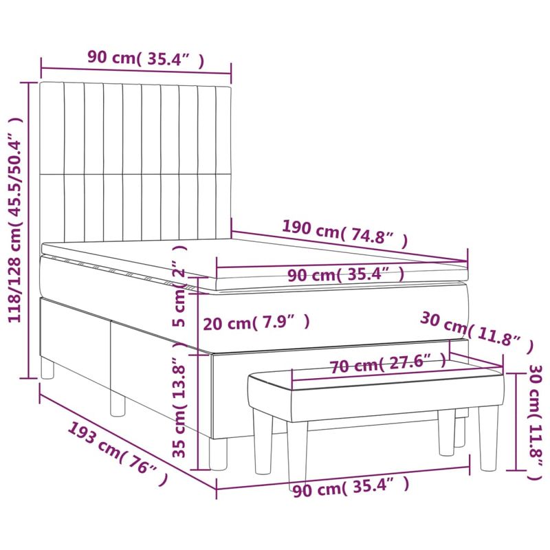 Casa si Gradina - Mobilier - Paturi si accesorii - Paturi - Pat box spring cu saltea, negru, 90x190 cm, catifea - Infinity.ro
