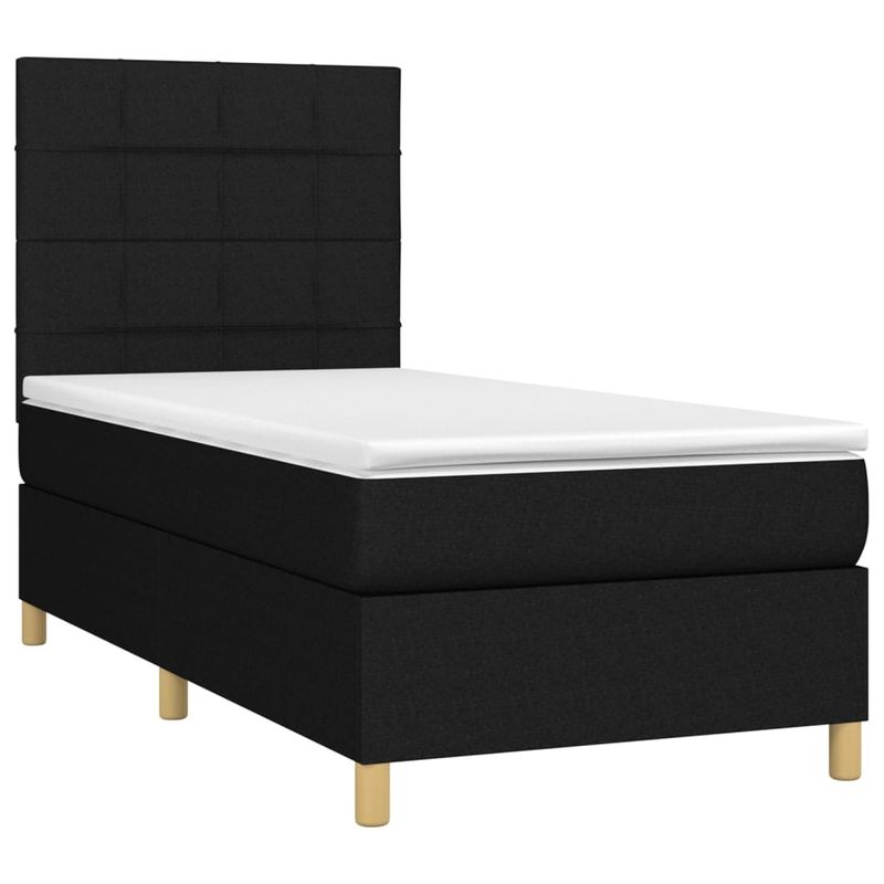 Casa si Gradina - Mobilier - Paturi si accesorii - Paturi - Pat cu arcuri, saltea si LED, negru, 90x190 cm, textil - Infinity.ro