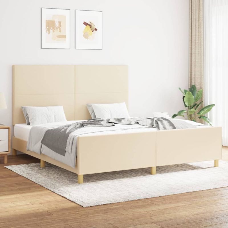 Casa si Gradina - Mobilier - Paturi si accesorii - Paturi - Cadru de pat cu tablie, crem, 160x200 cm, textil - Infinity.ro