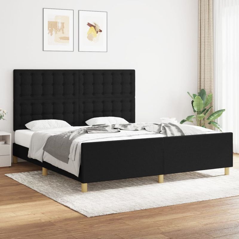 Casa si Gradina - Mobilier - Paturi si accesorii - Paturi - Cadru de pat cu tablie, negru, 180x200 cm, textil - Infinity.ro
