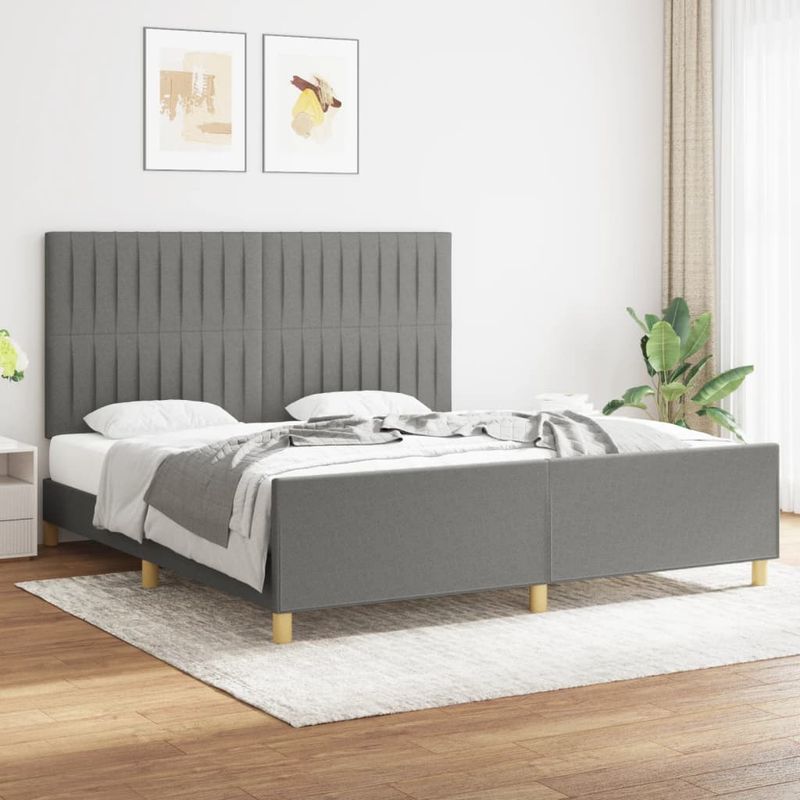 Casa si Gradina - Mobilier - Paturi si accesorii - Paturi - Cadru de pat cu tablie, gri inchis, 180x200 cm, textil - Infinity.ro