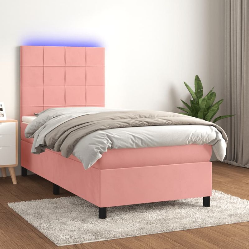 Casa si Gradina - Mobilier - Paturi si accesorii - Paturi - Pat cu arcuri, saltea si LED, negru, 90x200 cm, catifea - Infinity.ro