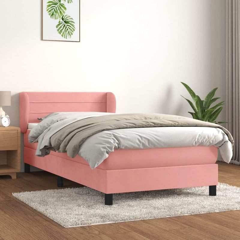 Casa si Gradina - Mobilier - Paturi si accesorii - Paturi - Pat box spring cu saltea, roz, 90x190 cm, catifea - Infinity.ro