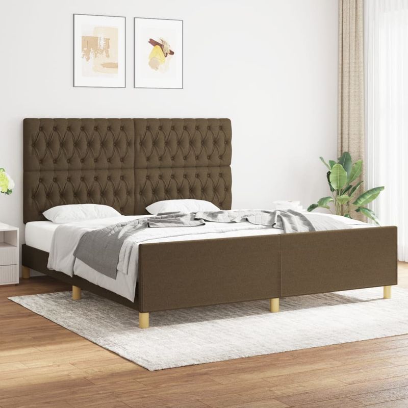 Casa si Gradina - Mobilier - Paturi si accesorii - Paturi - Cadru de pat cu tablie, maro inchis, 180x200 cm, textil - Infinity.ro