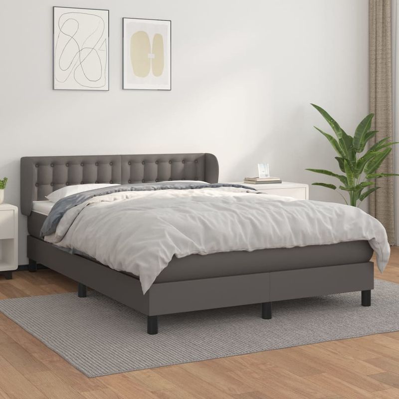 Casa si Gradina - Mobilier - Paturi si accesorii - Paturi - Pat box spring cu saltea, gri, 140x200 cm, piele ecologica - Infinity.ro