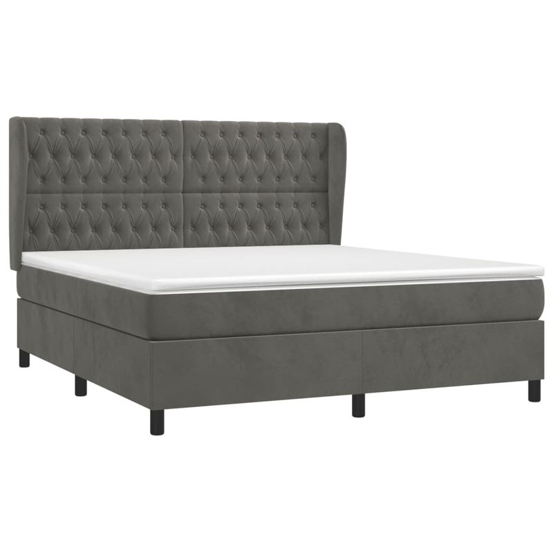 Casa si Gradina - Mobilier - Paturi si accesorii - Paturi - Pat box spring cu saltea, gri inchis, 160x200 cm, catifea - Infinity.ro