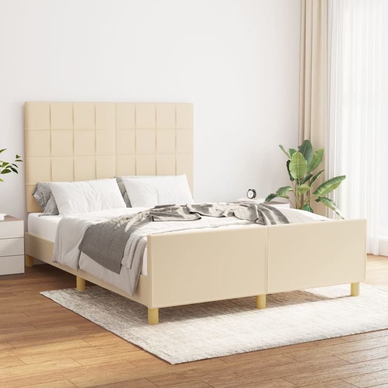 Casa si Gradina - Mobilier - Paturi si accesorii - Paturi - Cadru de pat cu tablie, crem, 140x190 cm, textil - Infinity.ro