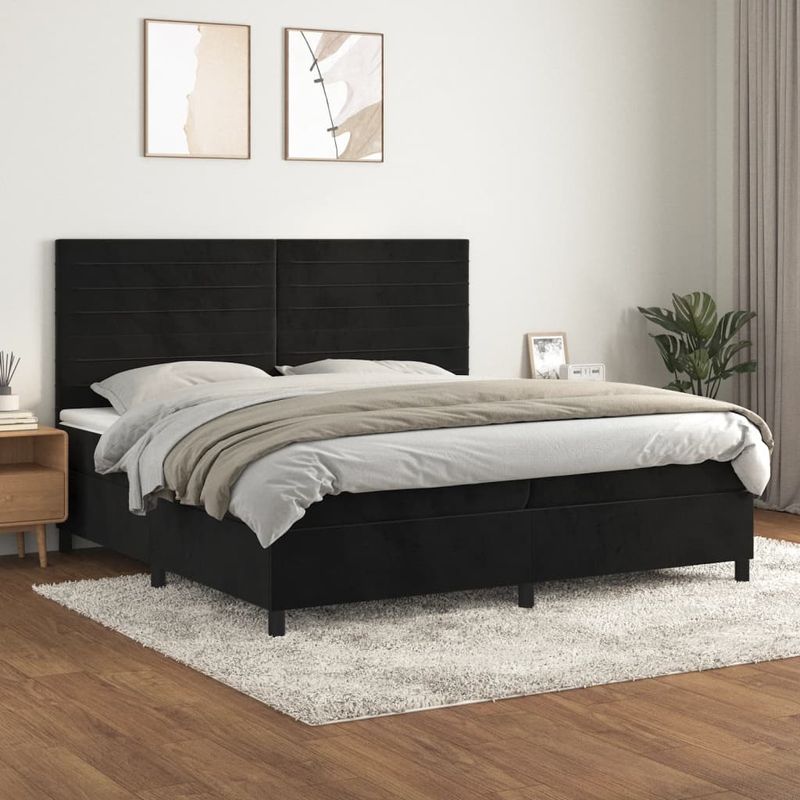 Casa si Gradina - Mobilier - Paturi si accesorii - Paturi - Pat box spring cu saltea, negru, 200x200 cm, catifea - Infinity.ro