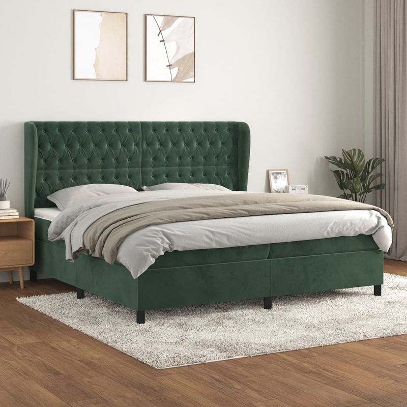 Casa si Gradina - Mobilier - Paturi si accesorii - Paturi - Pat box spring cu saltea, verde inchis, 200x200 cm, catifea - Infinity.ro