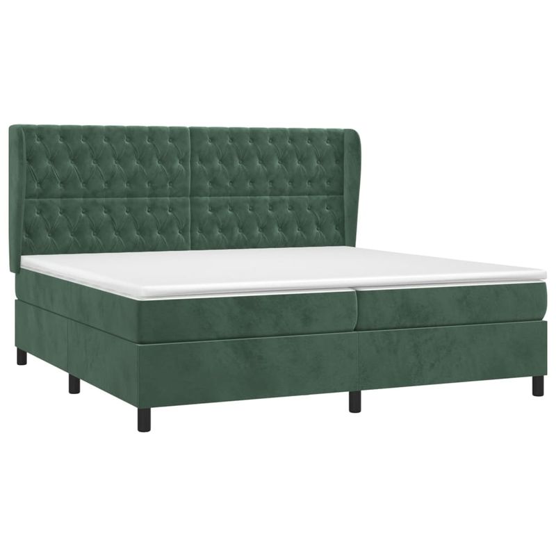 Casa si Gradina - Mobilier - Paturi si accesorii - Paturi - Pat box spring cu saltea, verde inchis, 200x200 cm, catifea - Infinity.ro