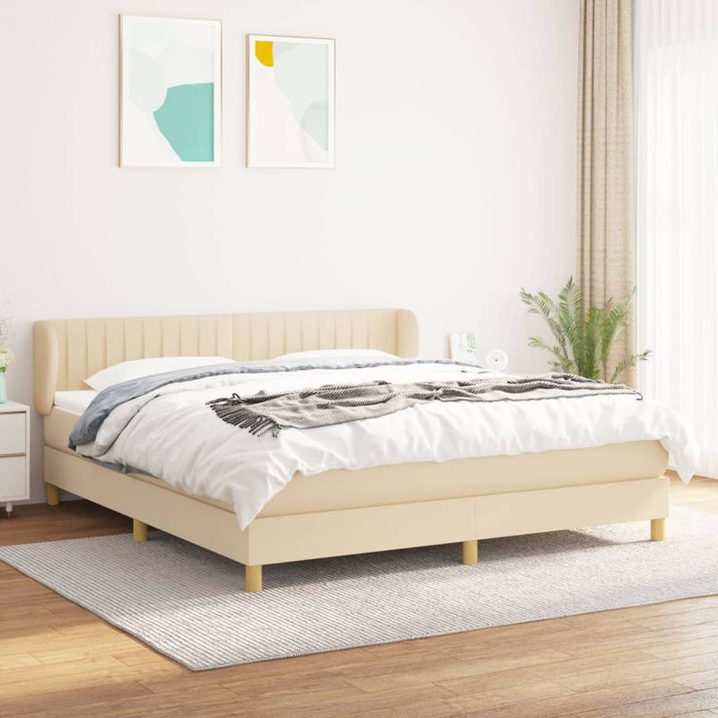 Casa si Gradina - Mobilier - Paturi si accesorii - Paturi - Pat box spring cu saltea, crem, 160x200 cm, material textil - Infinity.ro
