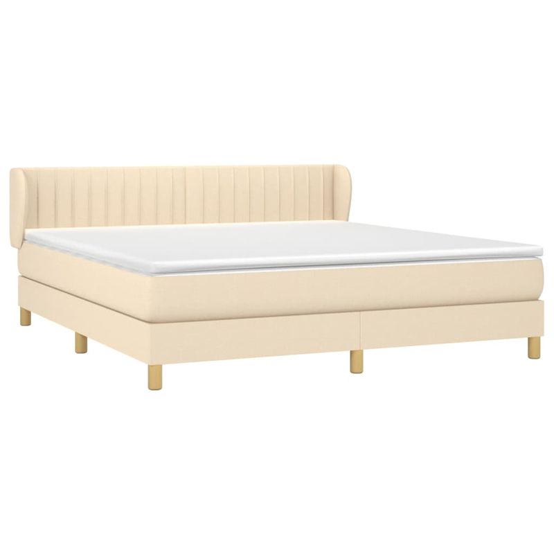 Casa si Gradina - Mobilier - Paturi si accesorii - Paturi - Pat box spring cu saltea, crem, 160x200 cm, material textil - Infinity.ro