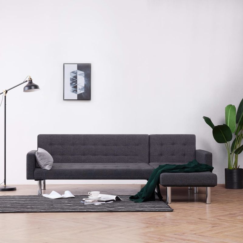 Casa si Gradina - Mobilier - Canapele si coltare - Canapele - Canapea extensibila in forma de L, gri inchis, poliester - Infinity.ro