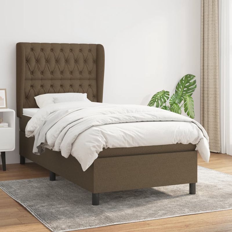 Casa si Gradina - Mobilier - Paturi si accesorii - Paturi - Pat box spring cu saltea, maro inchis, 90x200 cm, textil - Infinity.ro