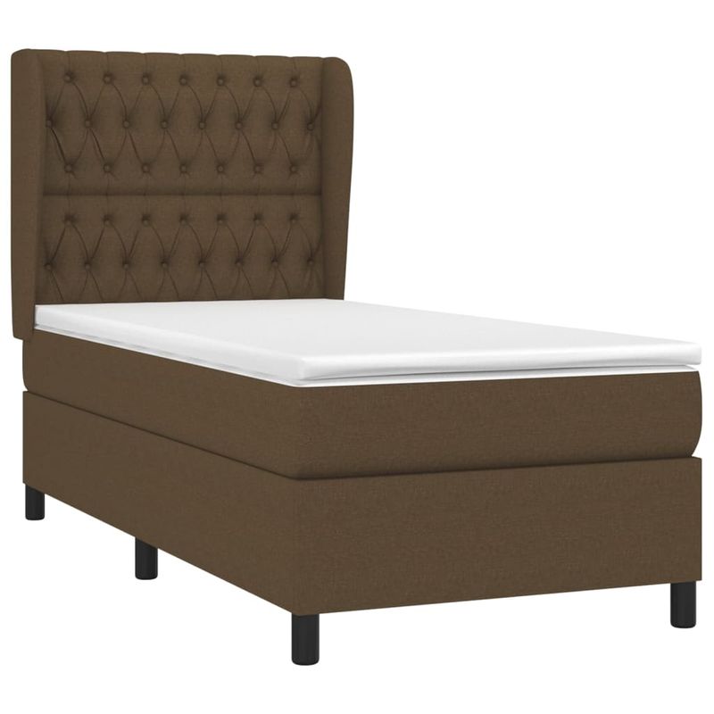Casa si Gradina - Mobilier - Paturi si accesorii - Paturi - Pat box spring cu saltea, maro inchis, 90x200 cm, textil - Infinity.ro
