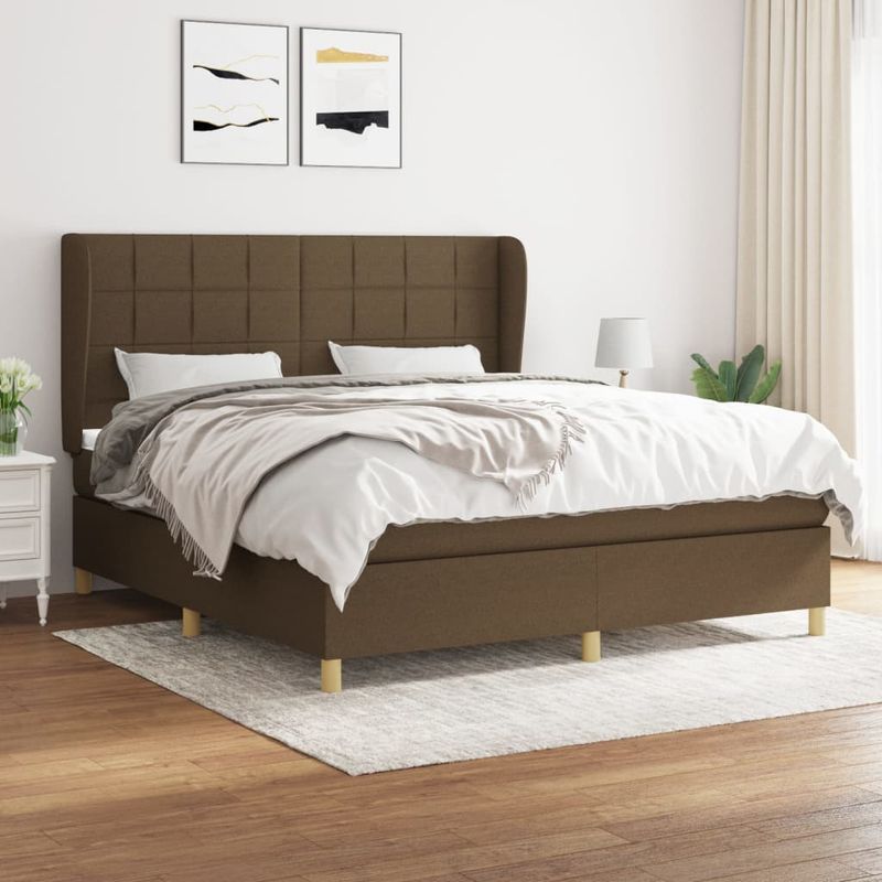 Casa si Gradina - Mobilier - Paturi si accesorii - Paturi - Pat box spring cu saltea, maro inchis, 160x200 cm, textil - Infinity.ro